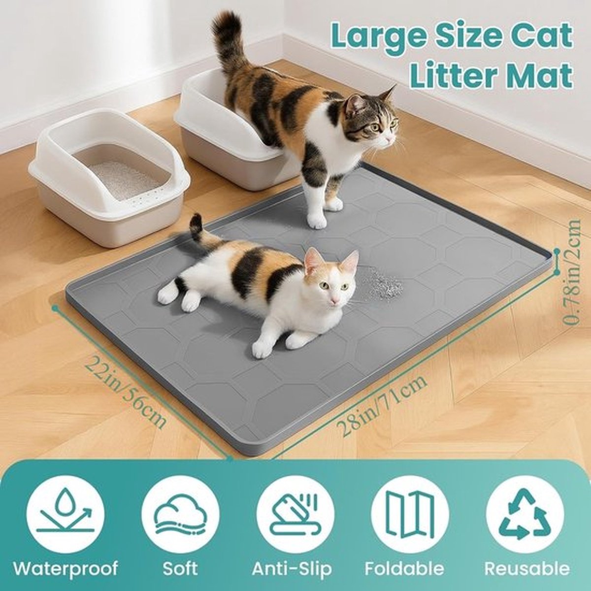 Productfoto 1 van Kattenbakmat, Grote Siliconen Kattenbakmat, 71 X 56 cm Waterdichte Mat Voor Huisdieren, Duurzaam En Gemakkelijk Schoon Te Maken (donkergrijs)