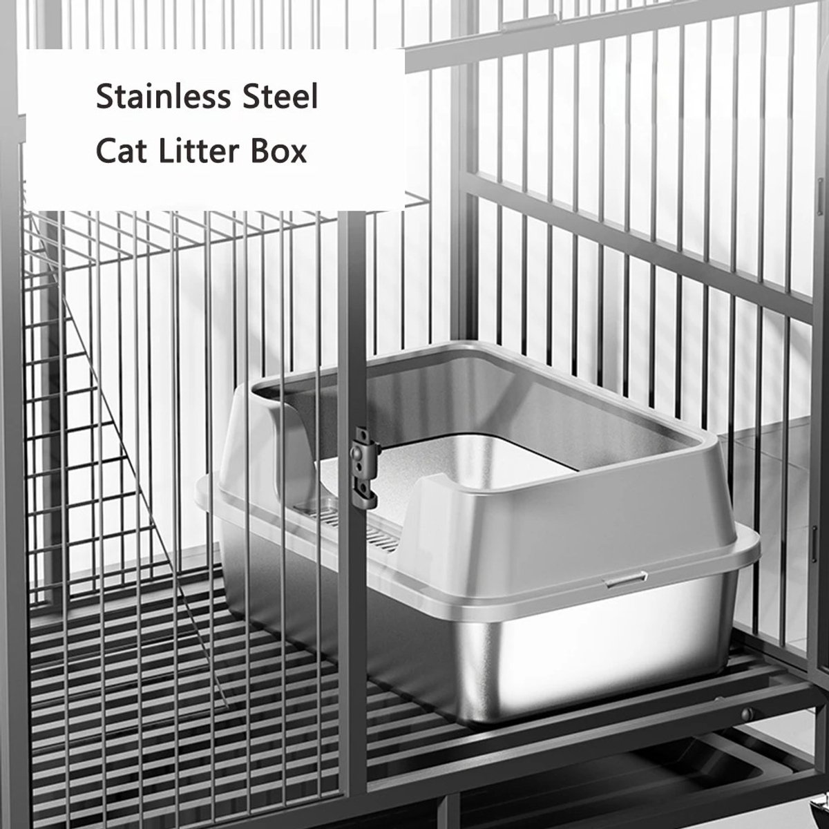 Productfoto 1 van DierDO - Kattenbak - Kattentoilet - Kattenmand - Roestvrij RVS - Met Deksel - Zwart - 60x40x22 cm - Schep Inbegrepen - Hop in