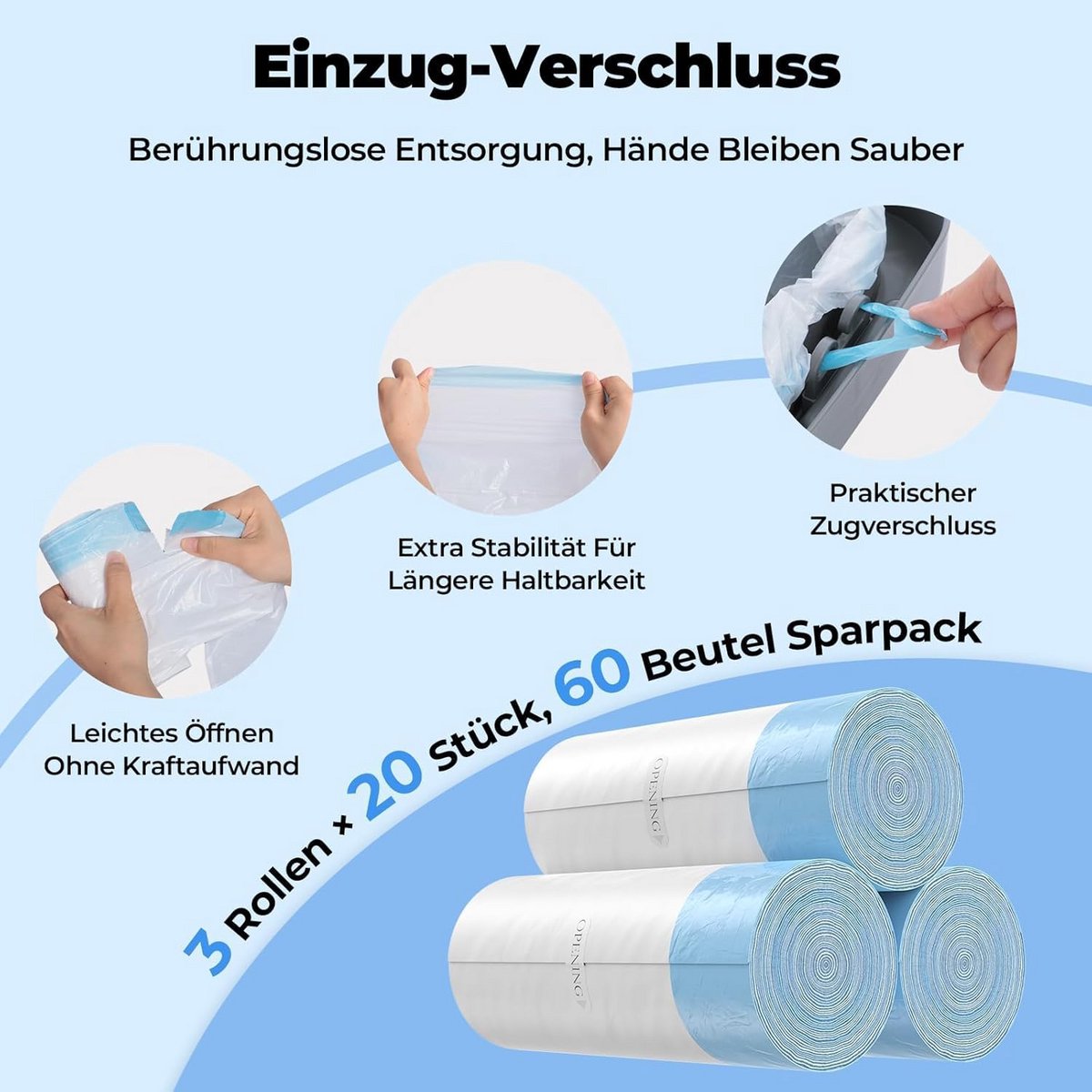 Miniatuur van productfoto 3 van Zelfreinigende Kattenbak Zakken - 3 Rollen (60 Stuks) voor XXL Afvalbak, Lekvrij & Geurvrij