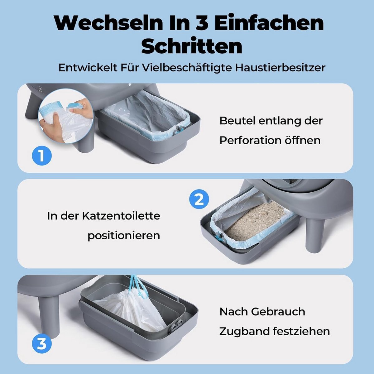 Miniatuur van productfoto 5 van Zelfreinigende Kattenbak Zakken - 3 Rollen (60 Stuks) voor XXL Afvalbak, Lekvrij & Geurvrij