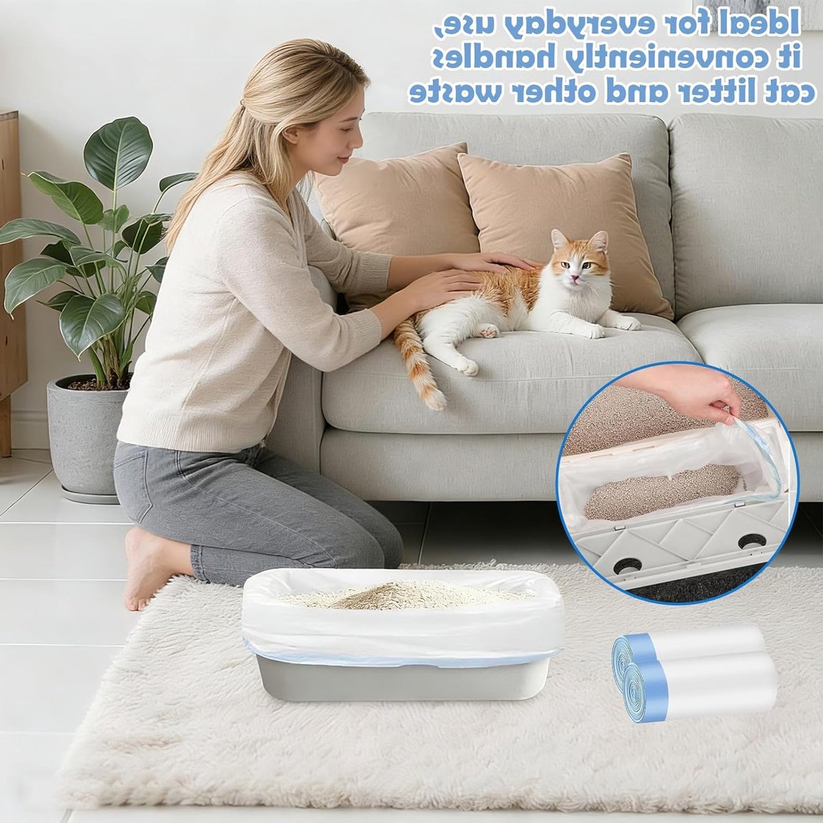 Productfoto 1 van Zelfreinigende kattenbakzakken - 45 stuks - 45 x 50 cm - Dikke zakken met trekkoord - Geschikt voor open en slimme kattenbakken - Eenvoudig schoonmaken en onderhoud thuis