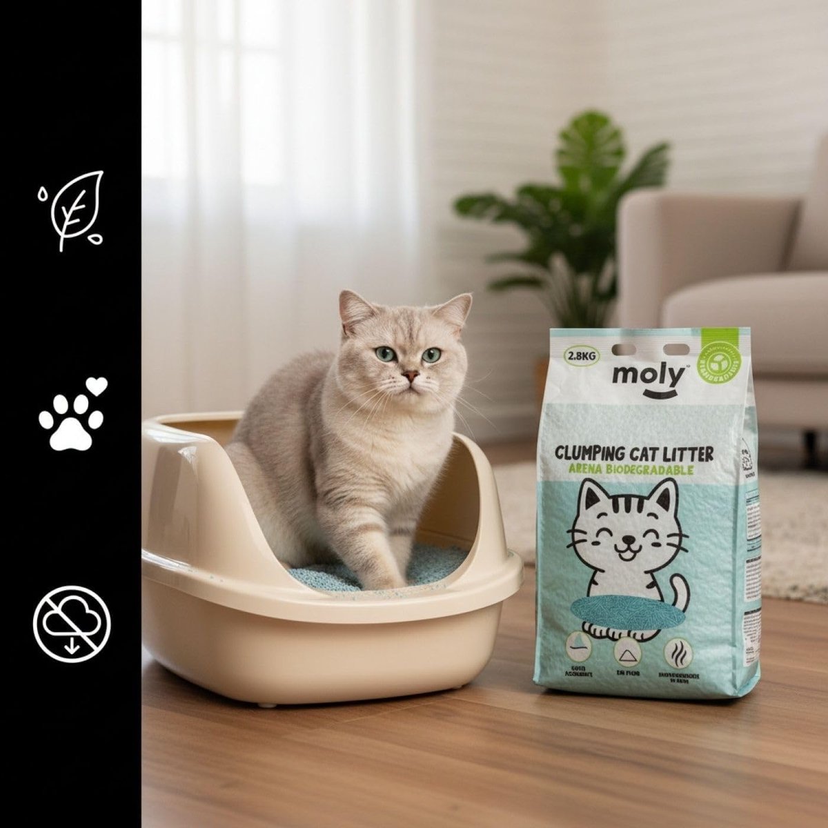 Miniatuur van productfoto 3 van Kattenbakvulling Tofu - Plantaardig Zand - Hygiëne Thuis - Sterke Klontvorming - 2 x 5.6 kg - N.v.t.