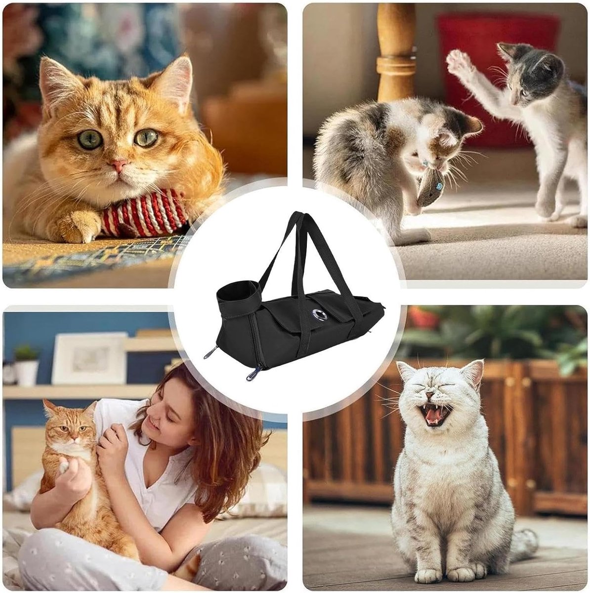 Miniatuur van productfoto 5 van Katten Douche Zak - Katten Verzorgingstas - Nagels Knippen - Krasbestendig Nylon - Maat S - Zwart