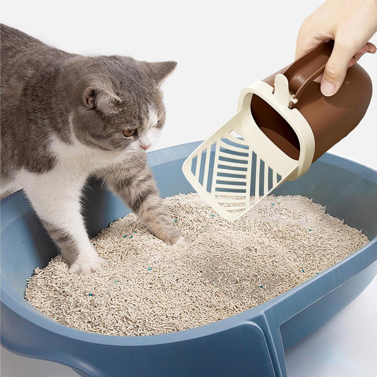 Miniatuur van productfoto 5 van Kattenbakschep met houder - Schep en emmer - Kattenbak reinigen - Geïntegreerde zakdispenser - 25 x 20 x 16 cm