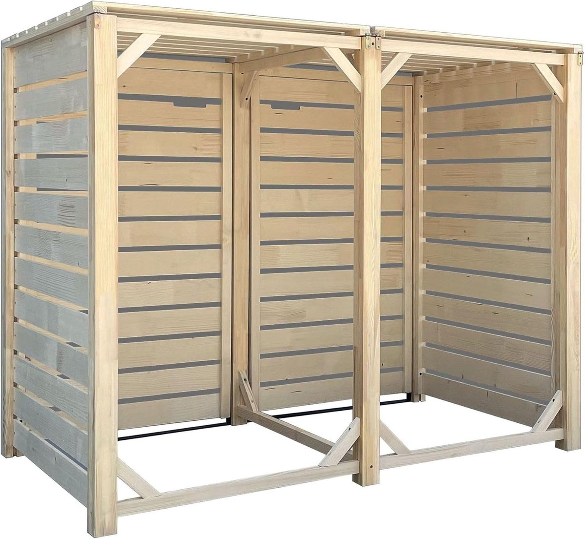 Productfoto 1 van Afvalbak Omkasting - Dubbele Container - Afval Scheiden - Eénhandige Deksel - 120 tot 240L - Houtkleurig