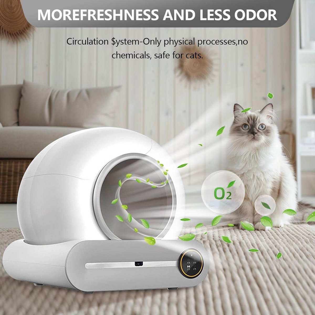 Productfoto 1 van Zelfreinigende Kattenbak - Automatische Kattenbak - Hygiënisch Huisdier - App Bediening Geurcontrole - XXL 65 Liter - Wit