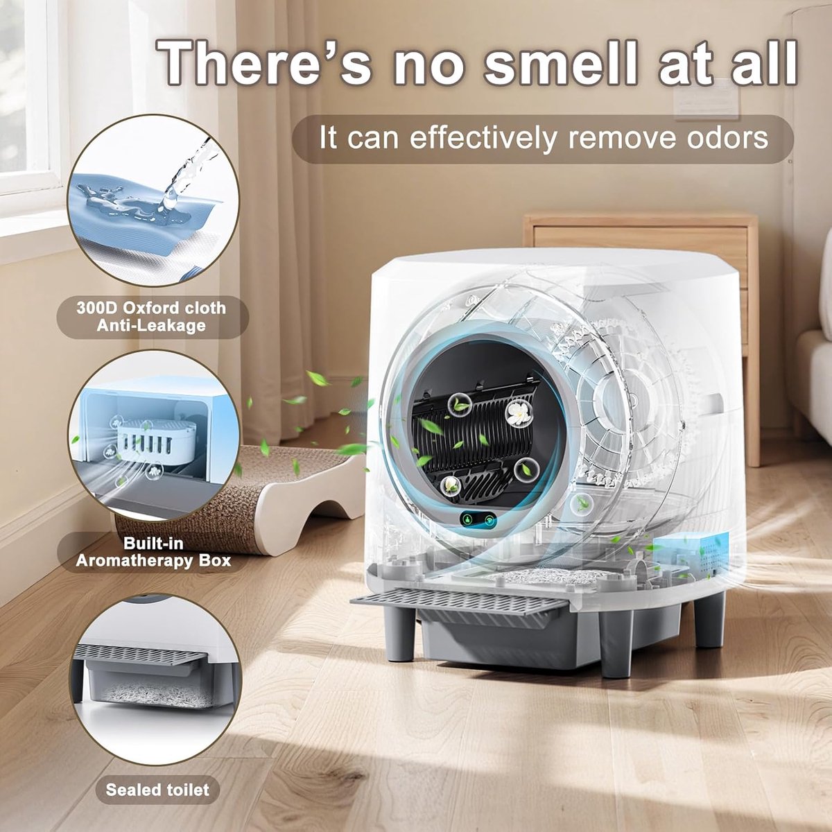 Productfoto 1 van Zelfreinigende Kattenbak - Automatische Litiere - Hygiënisch Huisdier - App Bediening Sensor - 90 Liter Capaciteit - Wit