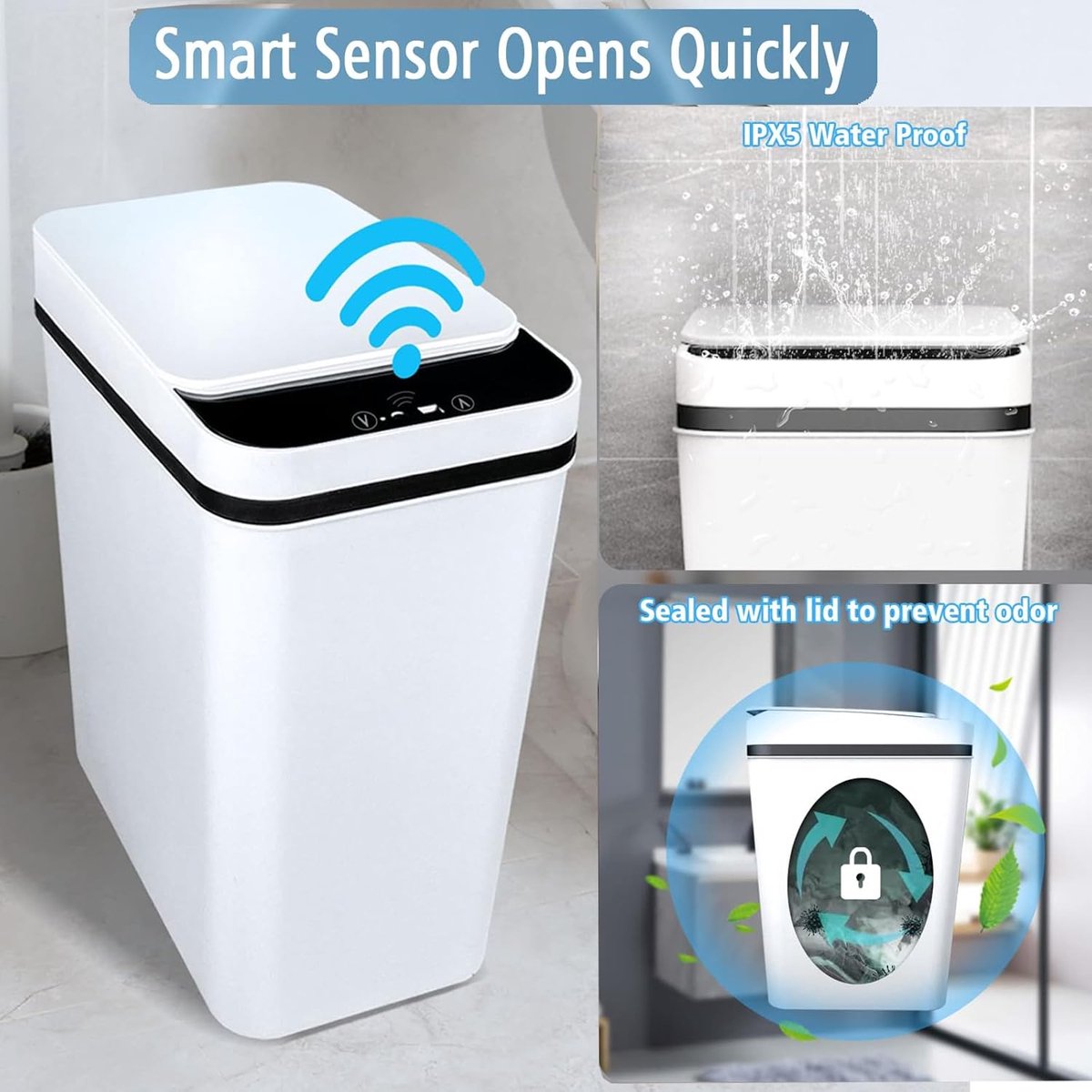 Productfoto 1 van Prullenbak met Sensor - Automatische Vuilnisbak - Hygiënisch Afval - Contactloze Opening - 12 Liter Capaciteit - Wit