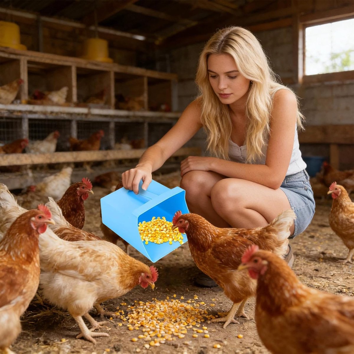 Miniatuur van productfoto 3 van Voederschep Gesloten Emmer - Scheplepel Dierenvuil - Voer Overbrengen - Ergonomische Handgreep - 4 Liter - Blauw