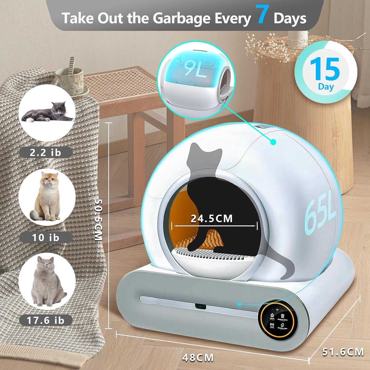 Productfoto 1 van Automatische Kattenbak - Zelfreinigend Toilet - Hygiënisch Huisdier - App Gestuurd - XXL Formaat - Wit