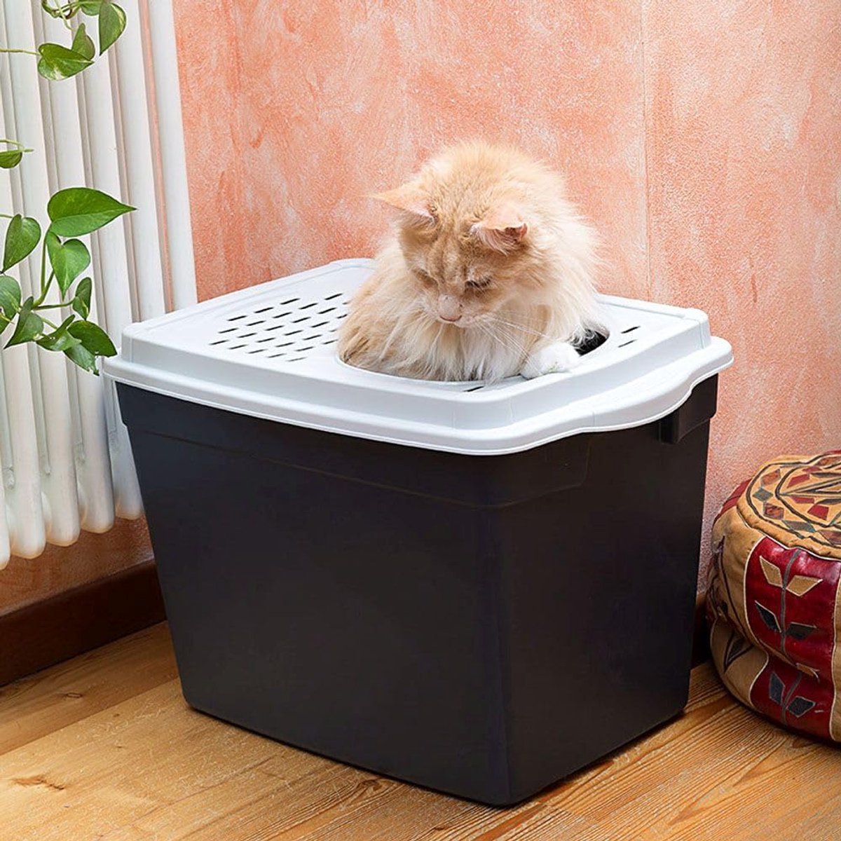 Productfoto 1 van Kattenbak Overdekt - Kattentoilet Boveninvoer - Hygiënisch Werken - Hondenproof Ontwerp - 39 cm Hoog - Zwart