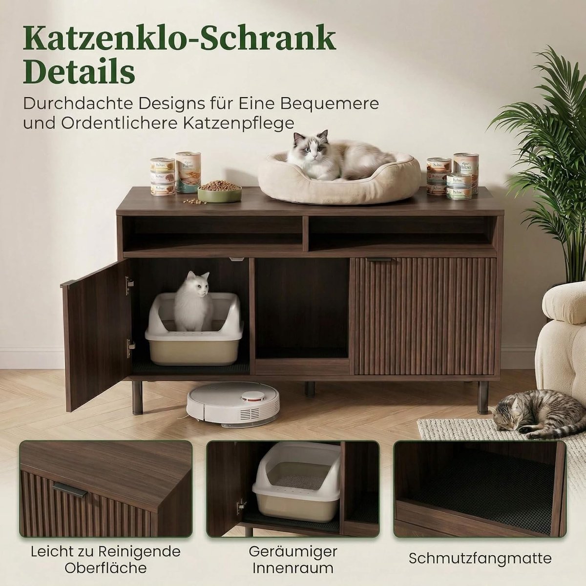 Miniatuur van productfoto 2 van Kattenbak Kast - Kattenmeubel Dressoir - Kattenbak Verbergen - XXL Dubbel Ontwerp - 45x19x30 cm - Walnoot
