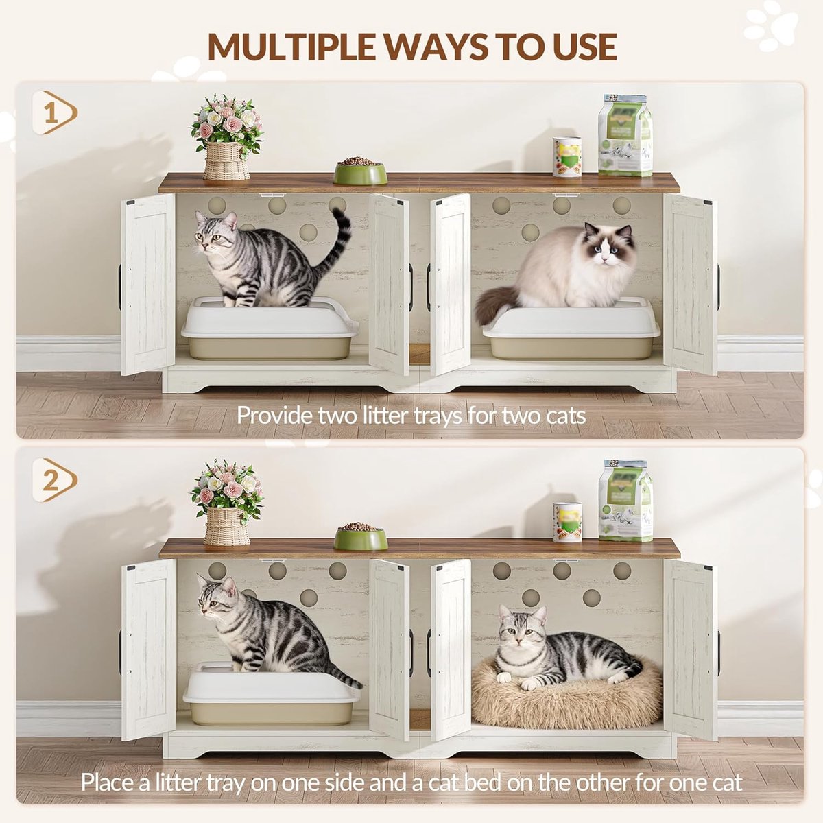 Miniatuur van productfoto 3 van Kattenbak Meubel - Kattenhuis Opbergkast - Privacy Creëren - Dubbele Kast Ontwerp - 140 x 50 x 55 cm