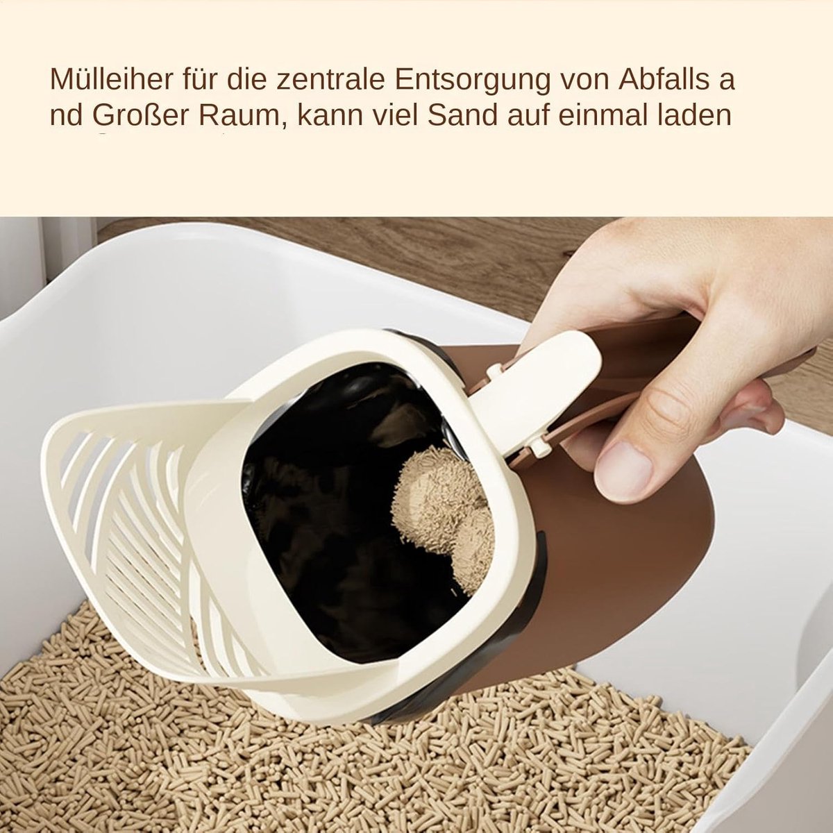 Miniatuur van productfoto 4 van Kattenbakschep met Houder - Schep en Emmer Set - Kattenbak Schoonmaken - Snel Zandlekfunctie - circa 24 cm hoog - Wit