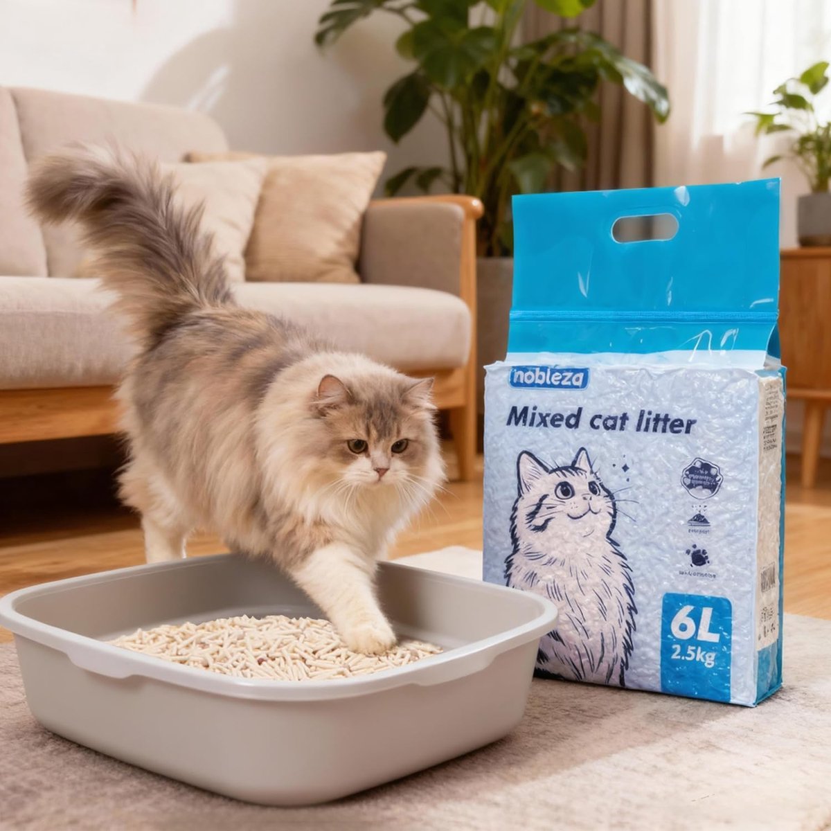 Miniatuur van productfoto 5 van Kattenbakvulling Tofu - Natuurlijk Zand - Geur Neutraliseren - Klontert Snel - 2.5 kg - Beige