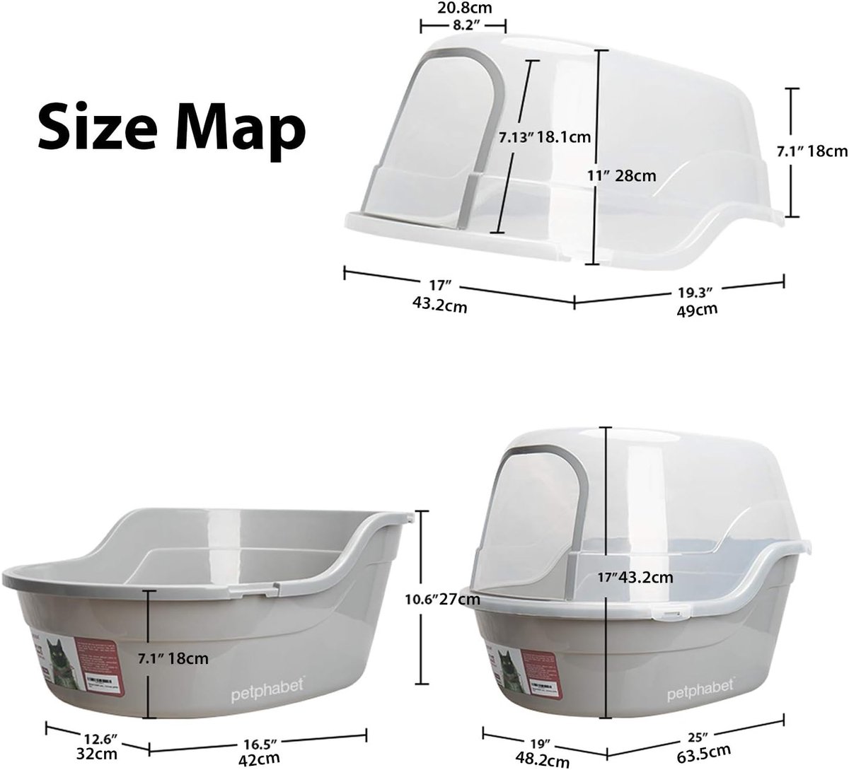 Miniatuur van productfoto 4 van Kattenbak XXL - Toiletbak Jumbo - Kattenbak Gebruik - Hoge anti-lekkage rand - 63 x 49 x 42 cm - Grijs