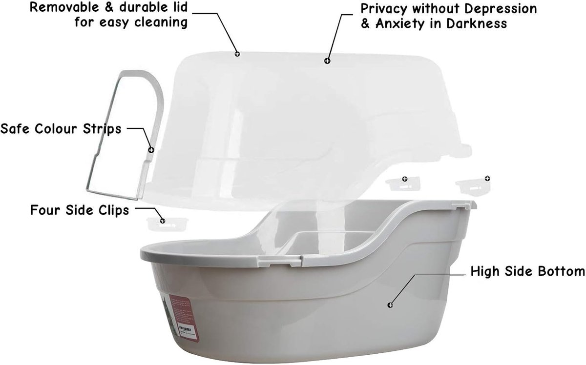 Miniatuur van productfoto 6 van Kattenbak XXL - Toiletbak Jumbo - Kattenbak Gebruik - Hoge anti-lekkage rand - 63 x 49 x 42 cm - Grijs