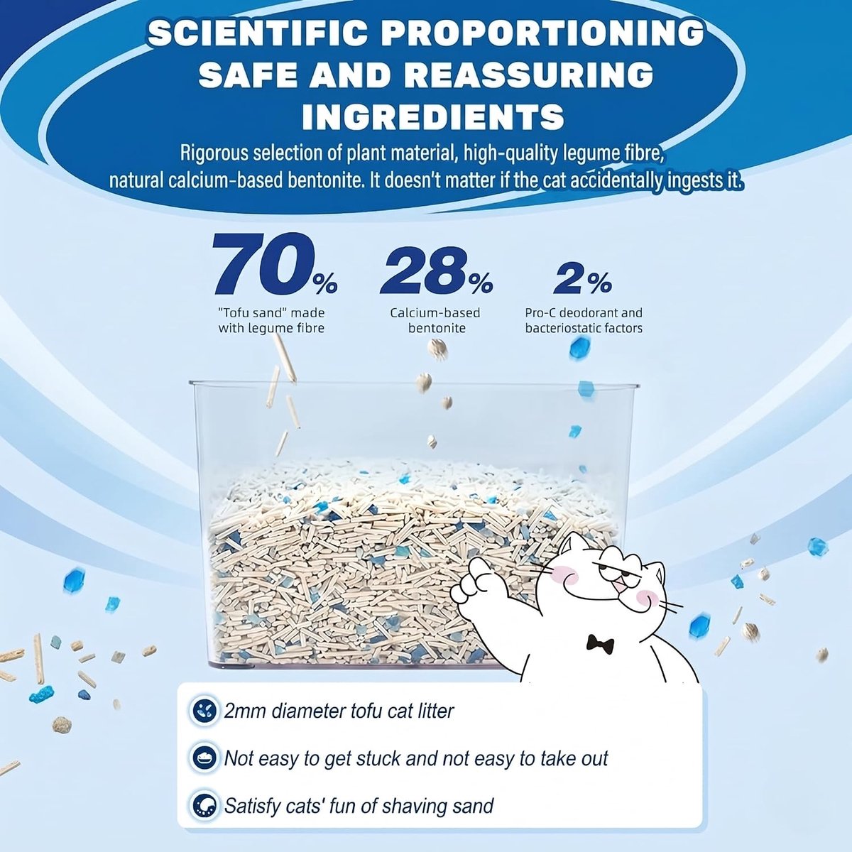 Miniatuur van productfoto 2 van Kattenbakvulling Tofu - Geurkorrels - Geur Neutraliseren - Klaverblad Tofu - 9.44 kg - Wit