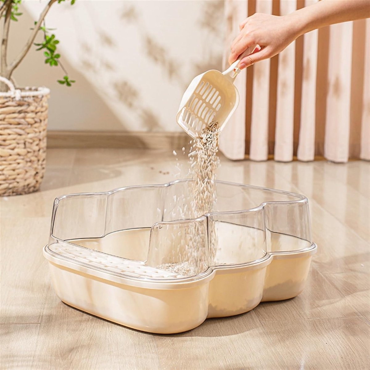Productfoto 1 van Kattenbak - Huisdiertoilet - Katten Zindelijk Maken - Ruim Ontwerp Hoge Rand - Groot Formaat - Beige