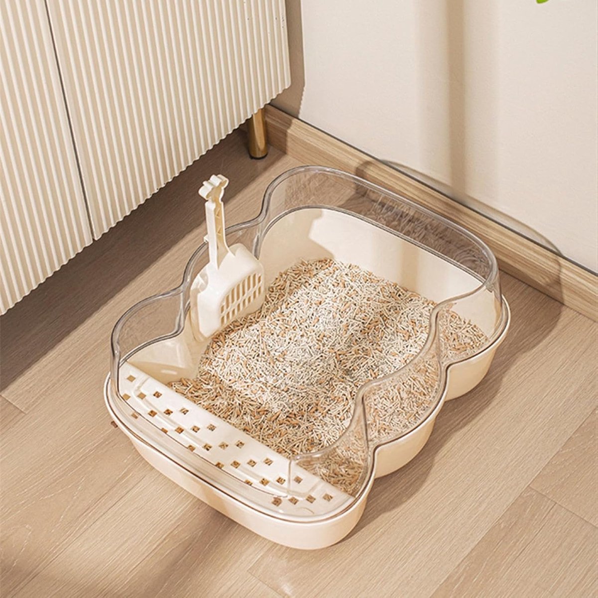 Miniatuur van productfoto 3 van Kattenbak - Huisdiertoilet - Katten Zindelijk Maken - Ruim Ontwerp Hoge Rand - Groot Formaat - Beige