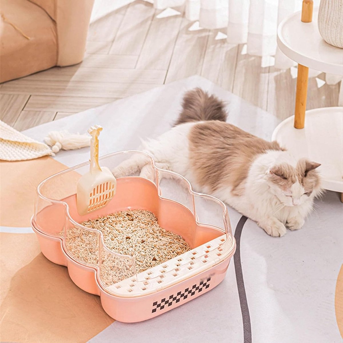 Miniatuur van productfoto 4 van Kattenbak - Huisdiertoilet - Katten Zindelijk Maken - Ruim Ontwerp Hoge Rand - Groot Formaat - Beige