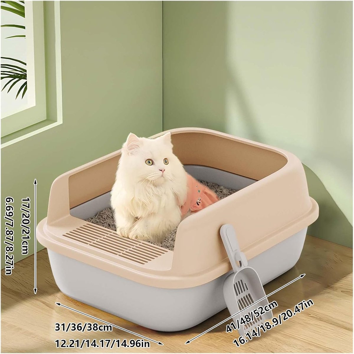 Miniatuur van productfoto 6 van Kattenbak Open - Kattenbak met zeef - Hygiënisch Huisdier - Hoge Zijkanten Anti-spat - XL - Groen