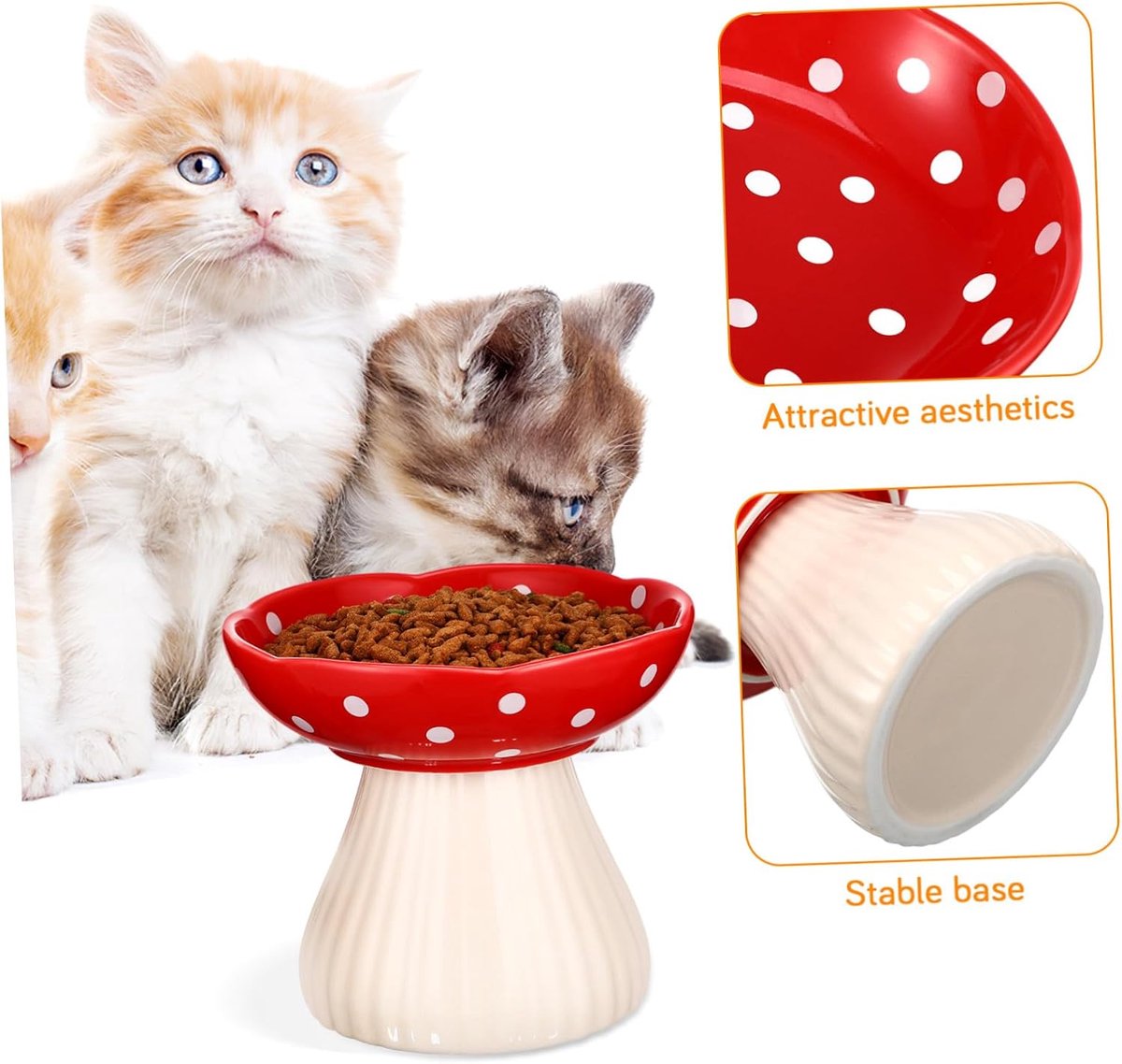 Miniatuur van productfoto 5 van Keramische Verhoogde Kattenvoerbak - Hoge Kattenbak Paddenstoel Voerbak - Comfortabel Voeren - Snorhaarvriendelijk Ontwerp