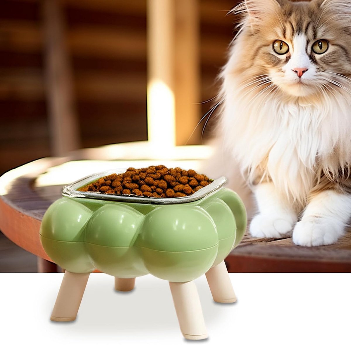 Miniatuur van productfoto 3 van Verhoogde Kattenbak - Hoge Voerbak - Gezond Eten - Anti Zwarte Kin - 16x16x16 cm - Lichtgroen