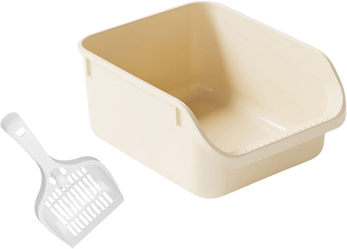 Miniatuur van productfoto 3 van Kattenbak Open - Katentoilet Bak - Kattenbak Gebruik - Hoge Randen - 39x29.5x17 cm - Beige