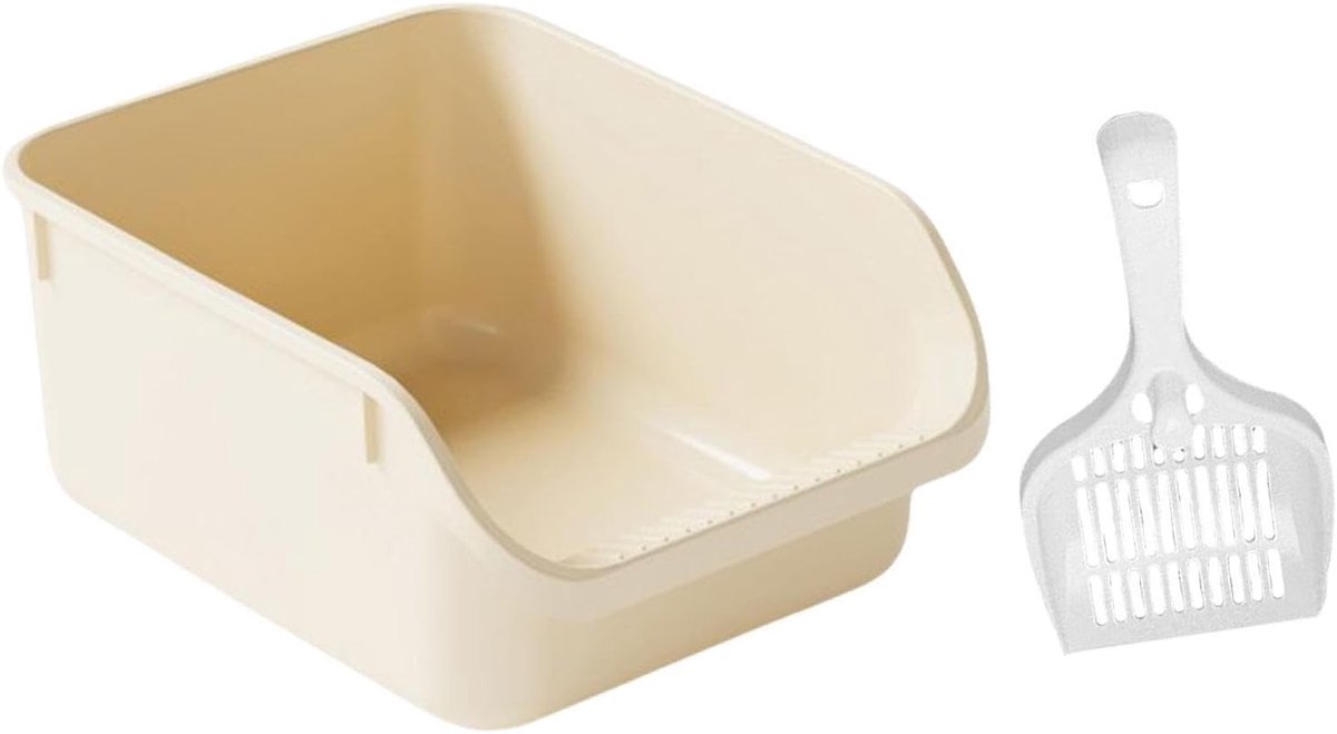 Miniatuur van productfoto 6 van Kattenbak Open - Katentoilet Bak - Kattenbak Gebruik - Hoge Randen - 39x29.5x17 cm - Beige