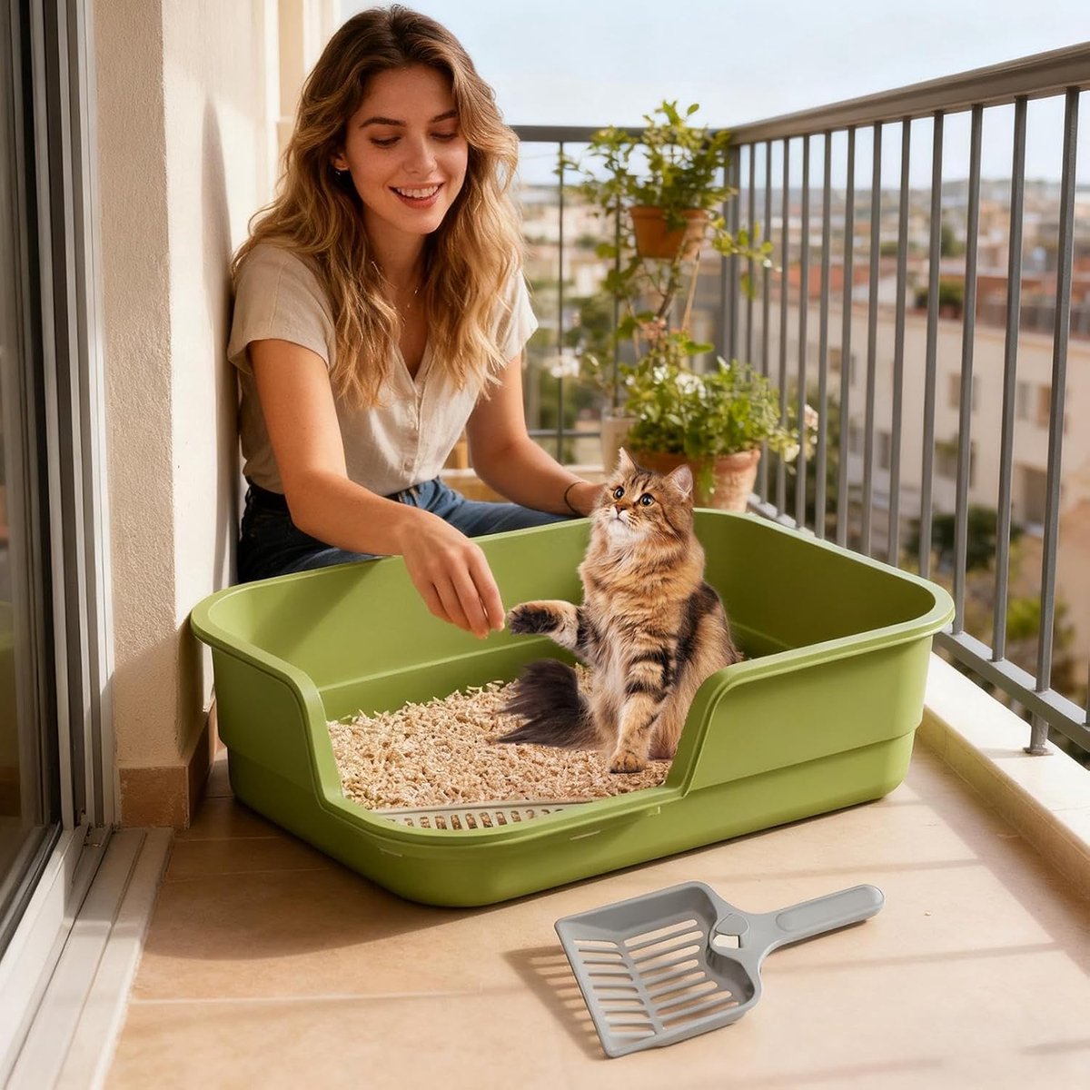 Miniatuur van productfoto 4 van Kattenbak met lage instap - Kattenbak kitten oudere kat - Netheid in huis - Hoge zijden strooibestendig