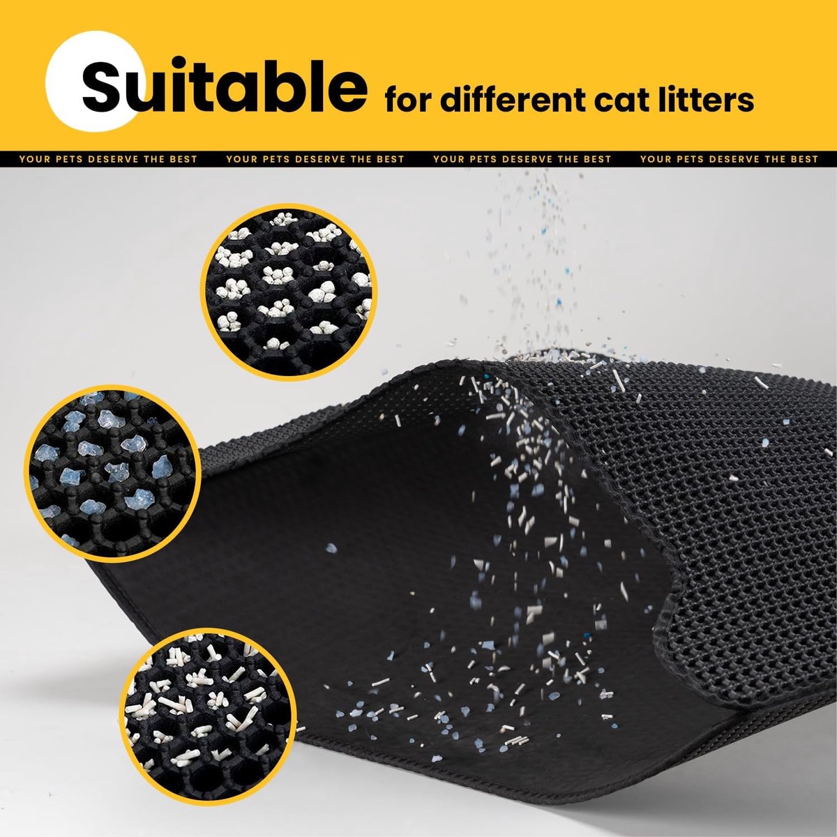 Productfoto 1 van Kattenbakmat - 30 x 45 cm - Kattenbak Mat Waterdicht - Kat Kattenbakmat - Grit Opvanger - Uitloopmat kattenbak - Dubbele Laag - Uitloopmat Kat -kattenbakvulling - Opvang ruimte - Kattenmat - Zwart