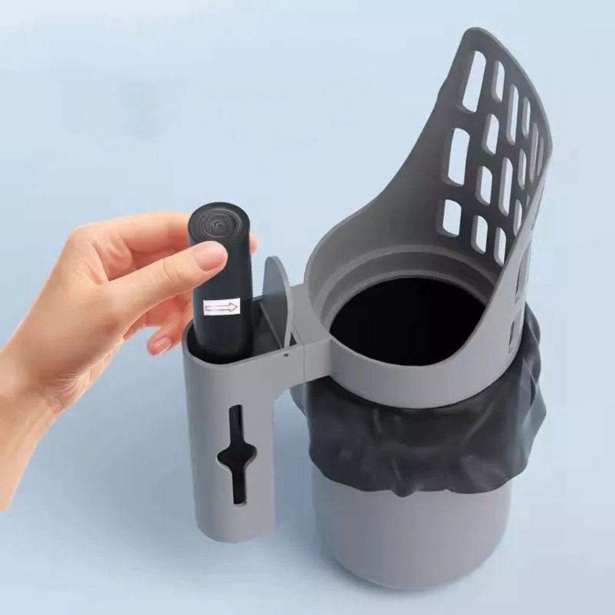 Productfoto 1 van Kattenbakschep - Met Opvangbak - Wordt geleverd met vuilniszak - Bevat 8 rollen opvangzakken - Vangt Onlasting Op - Kattenbakvulling Reinigen - Draagbare kattenbakemmer - Kattenbakschep - Geschikt voor dagelijkse reiniging - 13.5 *23.5 cm