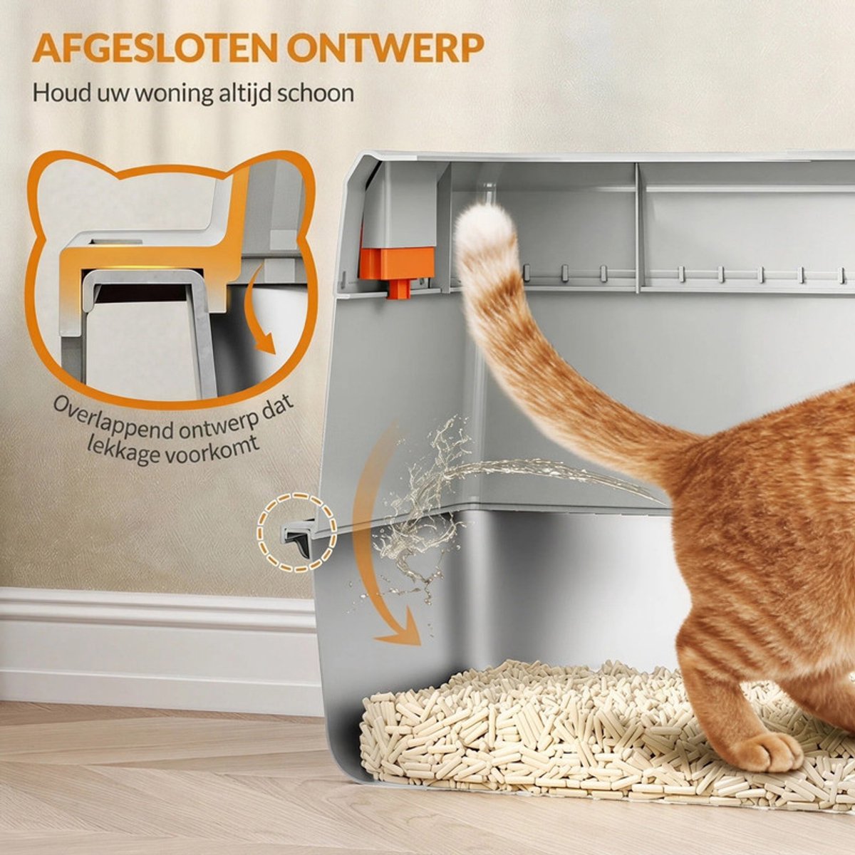 Miniatuur van productfoto 2 van Hzuaneri Roestvrijstalen Kattenbak, XXL Metalen Kattenbak, Donkergrijs,Kattenbak met Deksel, Inclusief Opstapje en Schepje, Eenvoudig Schoon te Maken, Twee Ingangen, 60 x 40 x 38 cm