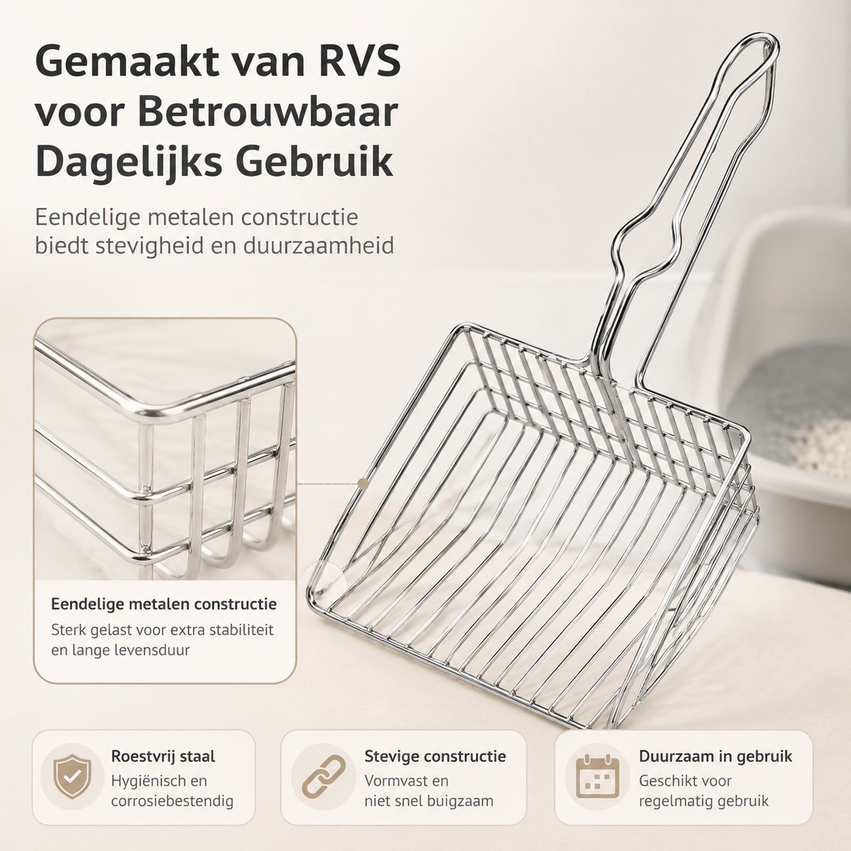 Miniatuur van productfoto 2 van Kattenbakschep - Metalen Kattenbak Schep - Poep schep - 2 Ophanghaken