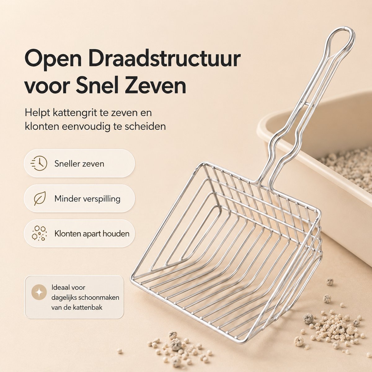 Miniatuur van productfoto 3 van Kattenbakschep - Metalen Kattenbak Schep - Poep schep - 2 Ophanghaken