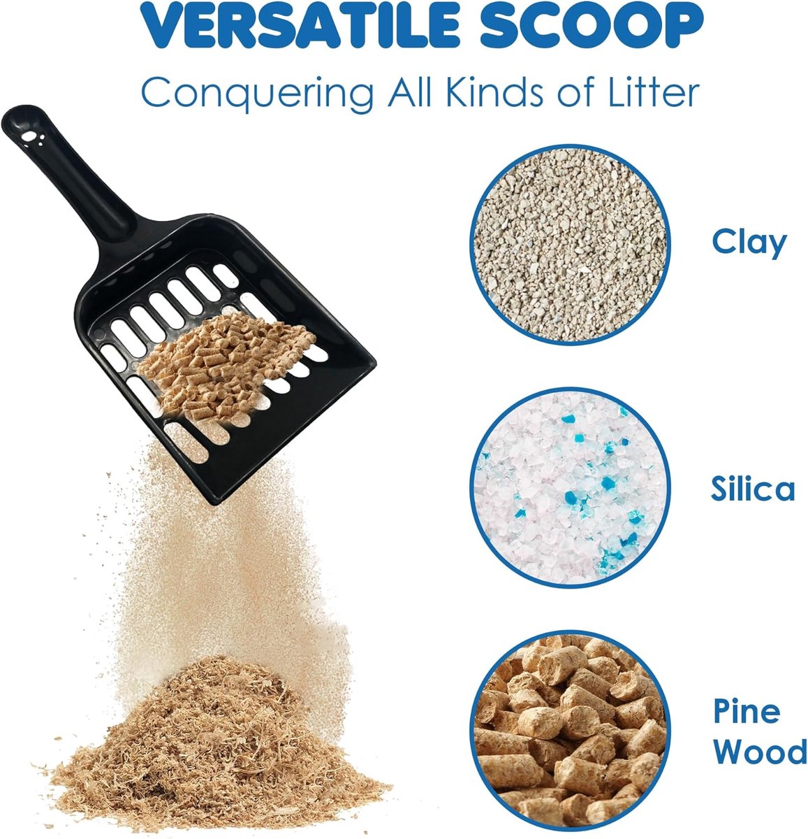 Productfoto 1 van kattenpelletschep (2 Stuks) - Kattenbak Schepje - zwarte zeef en poepopruimer - Poep Schepje - onderhoud van kattenbakken voor huisdieren - plastic schop - kittenschep voor dennenpellets - handig ophanggat voor snelle opslag - 8x3.5inch