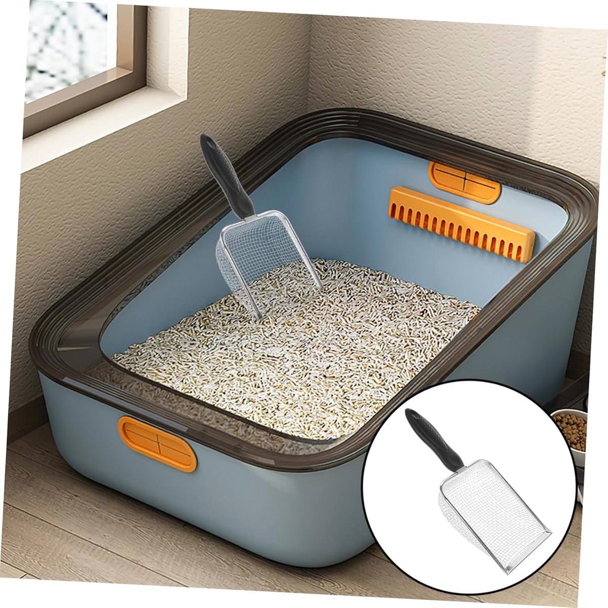 Productfoto 1 van Kattenbakschepje - Poepschepje - Ergonomisch - RVS - Poepschep - kattenbakschep - Fijnmazig en Diep Schepje - Hygiënisch & Duurzaam - 27×10cm - Zwart