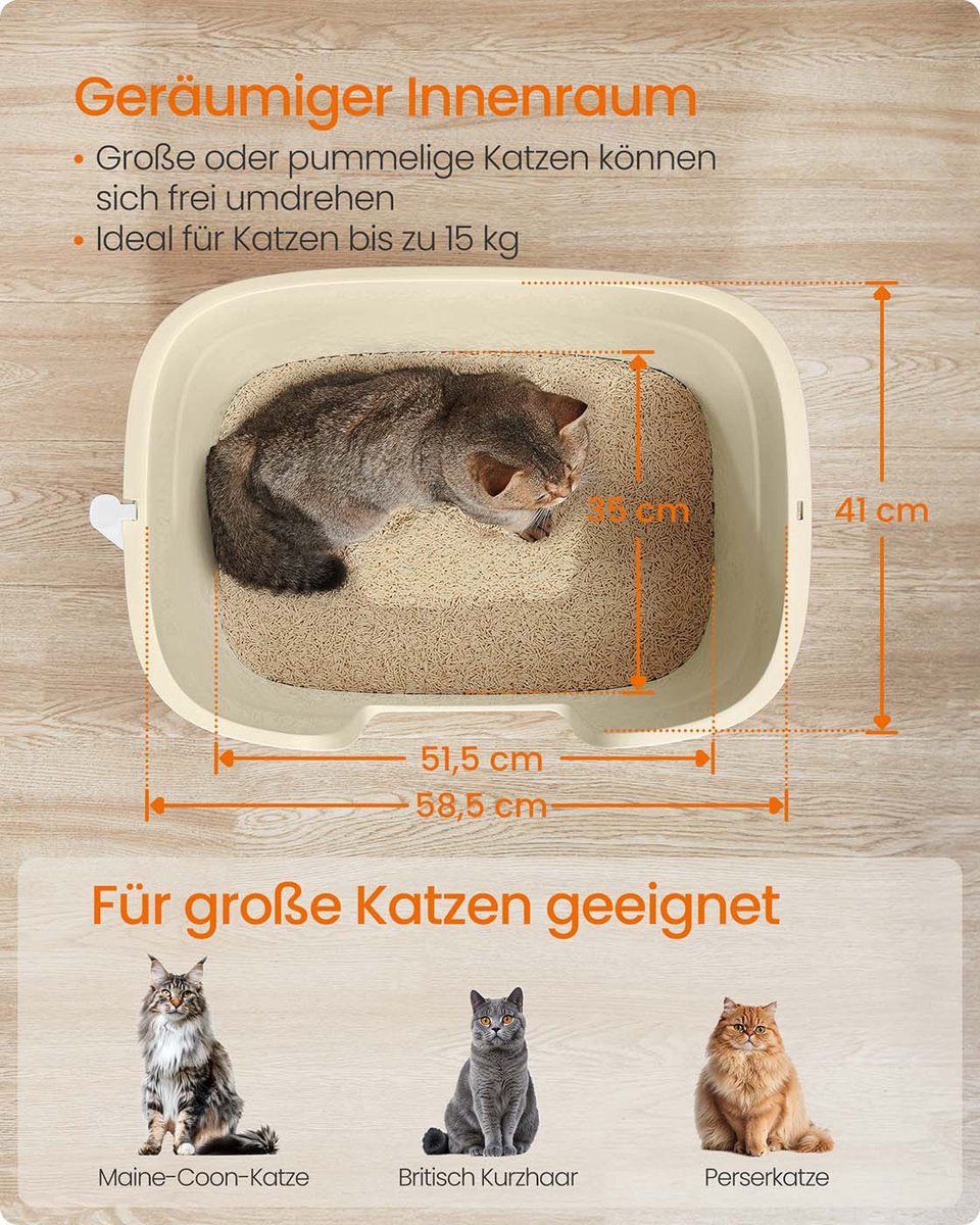 Miniatuur van productfoto 2 van Kattenbak - Groot - Hoge Randen - Met Schep - Zandbeige