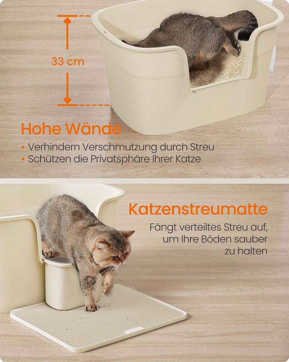 Miniatuur van productfoto 4 van Kattenbak - Groot - Hoge Randen - Met Schep - Zandbeige